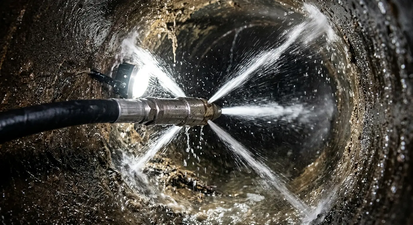 High-pressure hydro jetting nozzle cleaning sewer pipe for Trenchless Sewer Repair in Winter Haven